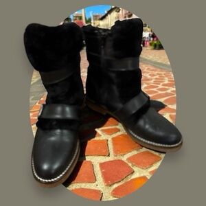 Elena Solano, Woman, Boots,Black Leather,Sz 38,Polar lining,Strap with buckle.!